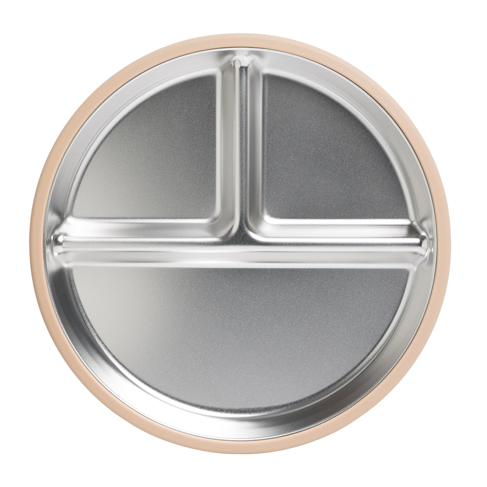 Barnetallerken i rustfritt stål m/ silikonkant - Nordisk sand KOMMER 27/3