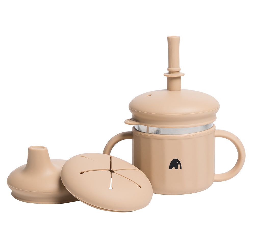 Barnekopp 4in1 rustfritt stål&silikon - Nordisk sand KOMMER 27/3